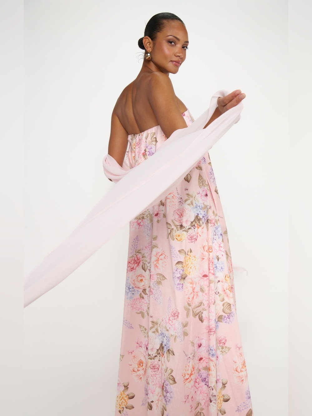 Show Me Your Mumu Tinsley Tube Maxi Dress size XL powder pink taffeta floral - Picture 3 of 7